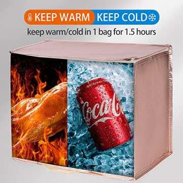 Bodaon 2-Pack Insulated Reusable Grocery Shopping Bag with Zippered Top, X-Large Frozen Foods Cold, Cooler Shopping Accessories, Insullated Bags, Insulated Food/Pizza Delivery Bag, Gold