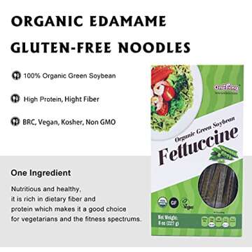 Organic Edamame Fettuccine 8 oz, Low Carb Pasta Gluten-Free High in Plant-Based Protein, Keto-Friend...