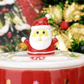 XinHuiGY Christmas Coffee mug,Ceramic Santa Tea Cups with 3D lid and Spoon,14OZ Novelty mugs for Thanksgiving day,Halloween Christmas gift for women men girls boys (Red)