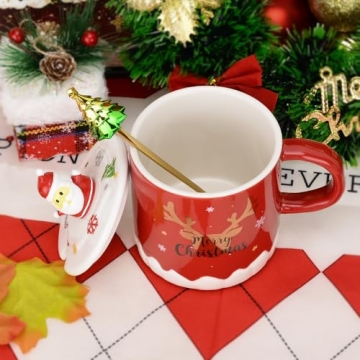 XinHuiGY Christmas Coffee mug,Ceramic Santa Tea Cups with 3D lid and Spoon,14OZ Novelty mugs for Thanksgiving day,Halloween Christmas gift for women men girls boys (Red)