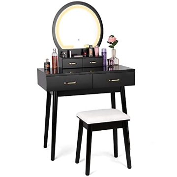 Elegant SMOOL Vanity Desk with Lighted Mirror