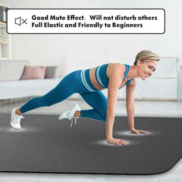 FrenzyBird 6’x4’ Large Yoga Mat ¼” Extra Thick Exercise Mat with 2 Bundling Ribbons Eco Friendly TPE Fitness for Women & Men, Yoga, Pilates, Gym and Floor Workouts Black