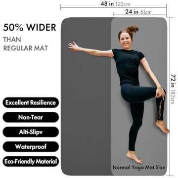 FrenzyBird 6’x4’ Large Yoga Mat ¼” Extra Thick Exercise Mat with 2 Bundling Ribbons Eco Friendly TPE Fitness for Women & Men, Yoga, Pilates, Gym and Floor Workouts Black