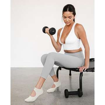 yeuG Grip Pilates Socks for Women Yoga Socks with Grips Open Top Non Slip Grippy Socks for Barre, Ballet, Barefoot Workout