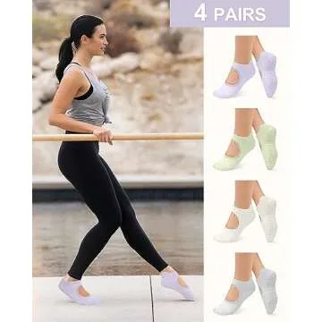 yeuG Grip Pilates Socks for Women Yoga Socks with Grips Open Top Non Slip Grippy Socks for Barre, Ballet, Barefoot Workout