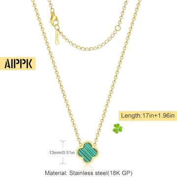 AIPPK 18K Gold Plated Clover Necklace for Women Green Van Cleef Necklace Dupes Four Leaf Clover Luck...