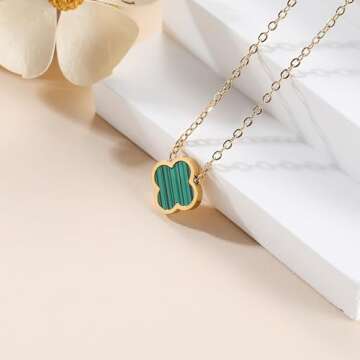AIPPK 18K Gold Plated Clover Necklace for Women Green Van Cleef Necklace Dupes Four Leaf Clover Lucky Necklace Pendant Dainty Jewelry Gifts