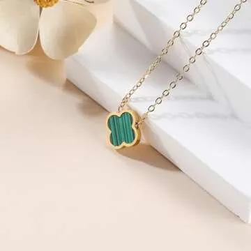 AIPPK 18K Gold Plated Clover Necklace for Women Green Van Cleef Necklace Dupes Four Leaf Clover Lucky Necklace Pendant Dainty Jewelry Gifts