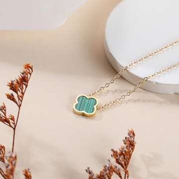 AIPPK 18K Gold Plated Clover Necklace for Women Green Van Cleef Necklace Dupes Four Leaf Clover Lucky Necklace Pendant Dainty Jewelry Gifts