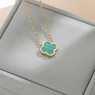 AIPPK 18K Gold Plated Clover Necklace for Women Green Van Cleef Necklace Dupes Four Leaf Clover Lucky Necklace Pendant Dainty Jewelry Gifts