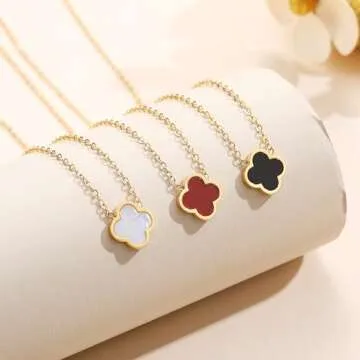 AIPPK 18K Gold Plated Clover Necklace for Women Green Van Cleef Necklace Dupes Four Leaf Clover Lucky Necklace Pendant Dainty Jewelry Gifts