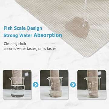 Microfiber Cleaning Cloth Reusable Cleaning Cloths Cleaning Rags 10Pcs 12×16inch Lint Free Dish Cloths No Odor Fish Scale Microfiber Towels for Cars Glass Windows Mirrors Kitchen (Beige)