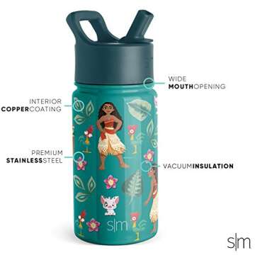 Simple Modern Disney Moana Kids Water Bottle with Straw Lid | Reusable Insulated Stainless Steel Cup...