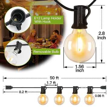 shineshine 50FT Outdoor String Lights, Globe String Lights with 27 Globe Bulbs(2 Spare), Waterproof Connectable Shatterproof Patio Lights for Backyard Porch Balcony Deck Garden