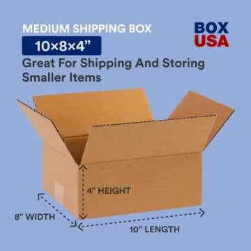 BOX USA 10 x 8 x 4 Corrugated Cardboard Boxes, Flat 10"L x 8"W x 4"H, Pack of 25 | Shipping, Packagi...