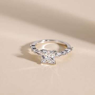 EAMTI 2CT Sterling Silver Princess Cut CZ Ring