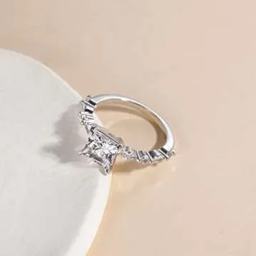 EAMTI 2CT Sterling Silver Princess Cut CZ Ring