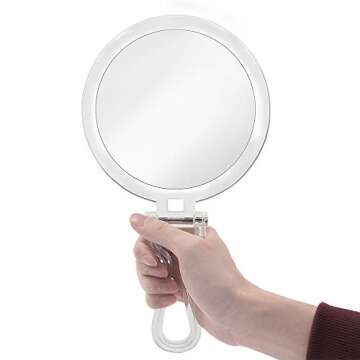 Cheftick Double Sided Hand Held Mirror - 1X & 7X Magnifying Handheld Makeup Mirror with Adjustable Folding Handle, Portable, Transparent & Round (6")