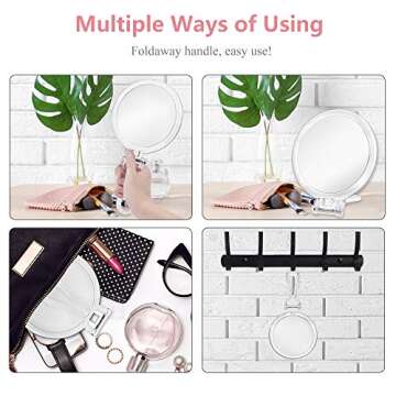 Cheftick Double Sided Hand Held Mirror - 1X & 7X Magnifying Handheld Makeup Mirror with Adjustable Folding Handle, Portable, Transparent & Round (6")