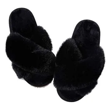 Cozy Plush Cross Band Slippers for Women