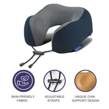 napfun Neck Pillow for Airplane Travel, Pure Memory Foam