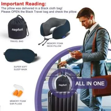napfun Neck Pillow for Airplane Travel, Pure Memory Foam