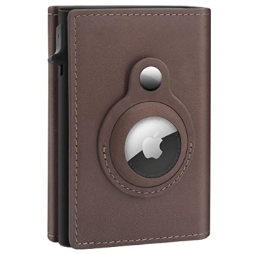GAOCHALE AirTag Wallet - Genuine Leather RFID Technology Wallet for Men With AirTag Holder (Coffee)