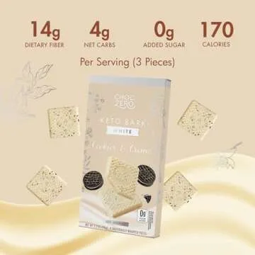 ChocZero Cookies & Cream Keto Bark, White Chocolate Candy Bar, Gluten Free, Low Carb, No Added Sugar, 3.2 Ounce (Pack of 4)