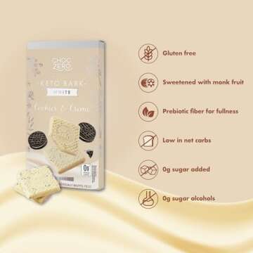 ChocZero Cookies & Cream Keto Bark, White Chocolate Candy Bar, Gluten Free, Low Carb, No Added Sugar, 3.2 Ounce (Pack of 4)
