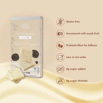 ChocZero Cookies & Cream Keto Bark, White Chocolate Candy Bar, Gluten Free, Low Carb, No Added Sugar, 3.2 Ounce (Pack of 4)