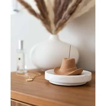 Ceramic Cowboy Hat Incense Holder - 25 Sandalwood Sticks