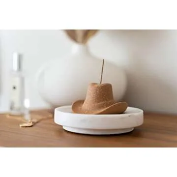 Ceramic Cowboy Hat Incense Holder - 25 Sandalwood Sticks