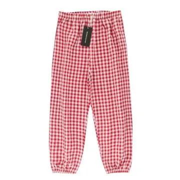 Summer Loose Gingham Girls Pants in Bright Red 4T