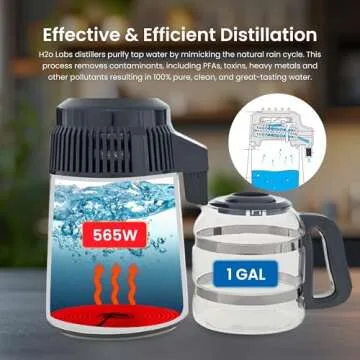 H2o Labs Best-in-Class Countertop Water Distiller - Stainless Steel Home Water Distiller with 1 Gallon Glass Carafe - Porcelain Nozzle Insert & Optimal Heating Element for Pure Distilled Water - 300SS