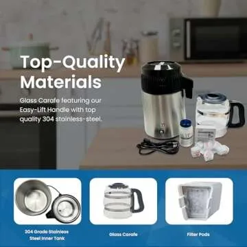 H2o Labs Best-in-Class Countertop Water Distiller - Stainless Steel Home Water Distiller with 1 Gallon Glass Carafe - Porcelain Nozzle Insert & Optimal Heating Element for Pure Distilled Water - 300SS