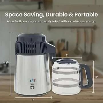 H2o Labs Best-in-Class Countertop Water Distiller - Stainless Steel Home Water Distiller with 1 Gallon Glass Carafe - Porcelain Nozzle Insert & Optimal Heating Element for Pure Distilled Water - 300SS