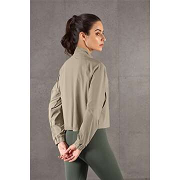 altiland Women's Athletic Running Yoga Gym Track Zip Up Cropped Jackets UPF 50+ Sun Protection Long ...