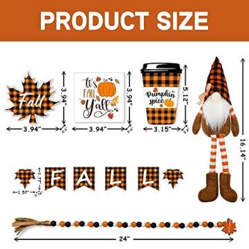 Fall Decor - Fall Tiered Tray Decor Bundle 6 PCS - 3 Fall Wooden Signs - Plush Gnome - Wood Beads Garland - Mini Wooden Banner - Rustic Farmhouse Home Autumn Harvest Kitchen Table Shelf Decorations
