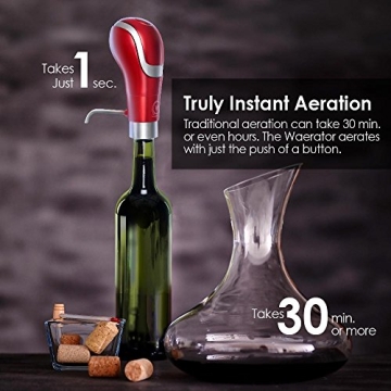 Waerator Instant 1-Button Aeration & Decanter Electric Wine Aerator: Enhance Wine Flavor of Waerator All Ages; Convenient Spout (Red)