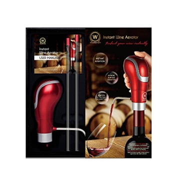 Waerator Instant 1-Button Aeration & Decanter Electric Wine Aerator: Enhance Wine Flavor of Waerator All Ages; Convenient Spout (Red)
