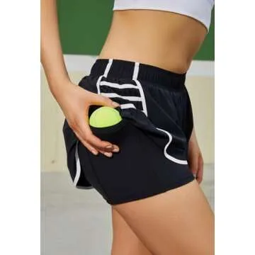 COPYLEAF Running Shorts for Women High Waisted Athletic Shorts Quick Dry Flowy Workout Pleated Butterfly Short with Pockets(Black M)