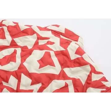 Women Floral Print Fairycore Coats Puffer Quilted Jackets Vintage Zip Up Blouse Aesthetics Cottagecore Outfits (Red,S)