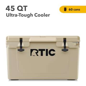RTIC 45 QT Ultra-Tough Cooler Hard Insulated Portable Ice Chest Box for Beach, Drink, Beverage, Camping, Picnic, Fishing, Boat, Barbecue, Tan