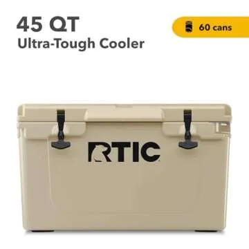 RTIC 45 QT Ultra-Tough Cooler Hard Insulated Portable Ice Chest Box for Beach, Drink, Beverage, Camping, Picnic, Fishing, Boat, Barbecue, Tan