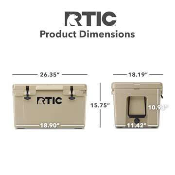 RTIC 45 QT Ultra-Tough Cooler Hard Insulated Portable Ice Chest Box for Beach, Drink, Beverage, Camping, Picnic, Fishing, Boat, Barbecue, Tan