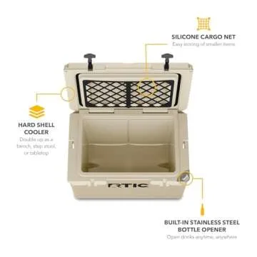 RTIC 45 QT Ultra-Tough Cooler Hard Insulated Portable Ice Chest Box for Beach, Drink, Beverage, Camping, Picnic, Fishing, Boat, Barbecue, Tan