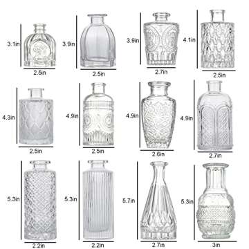 12 Glass Bud Vases Set,Clear Bud Vases in Bulk,Small Vases for Centerpieces,Mini Vintage Vase for Flowers,Rustic Wedding,Home Table Decorations