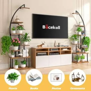 BACEKOLL Tall Plant Stand Indoor with Grow Light, 7 Tiered Metal for Plants Multiple, Large Holder Display Shelf, Half-Moon Shape Rack Living Room, Patio, Balcony