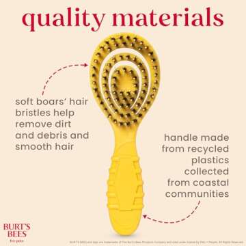 Burt’s Bees for Pets Porcupine Bristle Brush for Puppies and Small Dogs with Handle Made from Recycled Plastics Collected from Coastal Communities | Flex-head Grooming Brush for Dogs