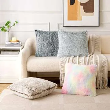 MIULEE Pack of 2 Ultra Soft Fluffy Throw Pillow Covers Decorative Plush Shaggy Double-Sided Faux Fur Winter Pillow Cases Cushions Covers for Cute Sofa Bedroom Car 18x18 Inch Brown Ombre